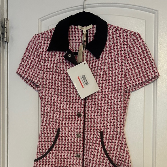 NWT MAJE Tweed Pink and Black Dress Size 36 - Picture 4 of 6